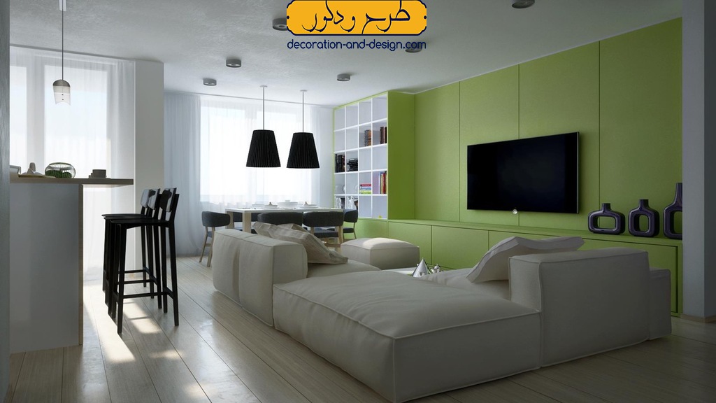 دکوراسیون داخلی سبز و طوسی