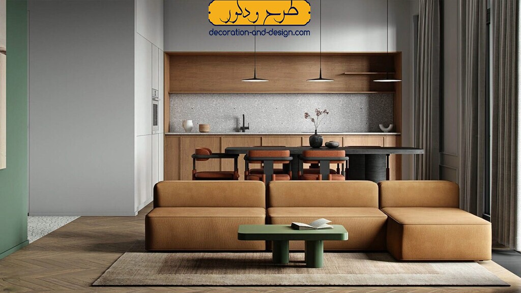 دکور سبز و قهوه ای در فضای نشیمن